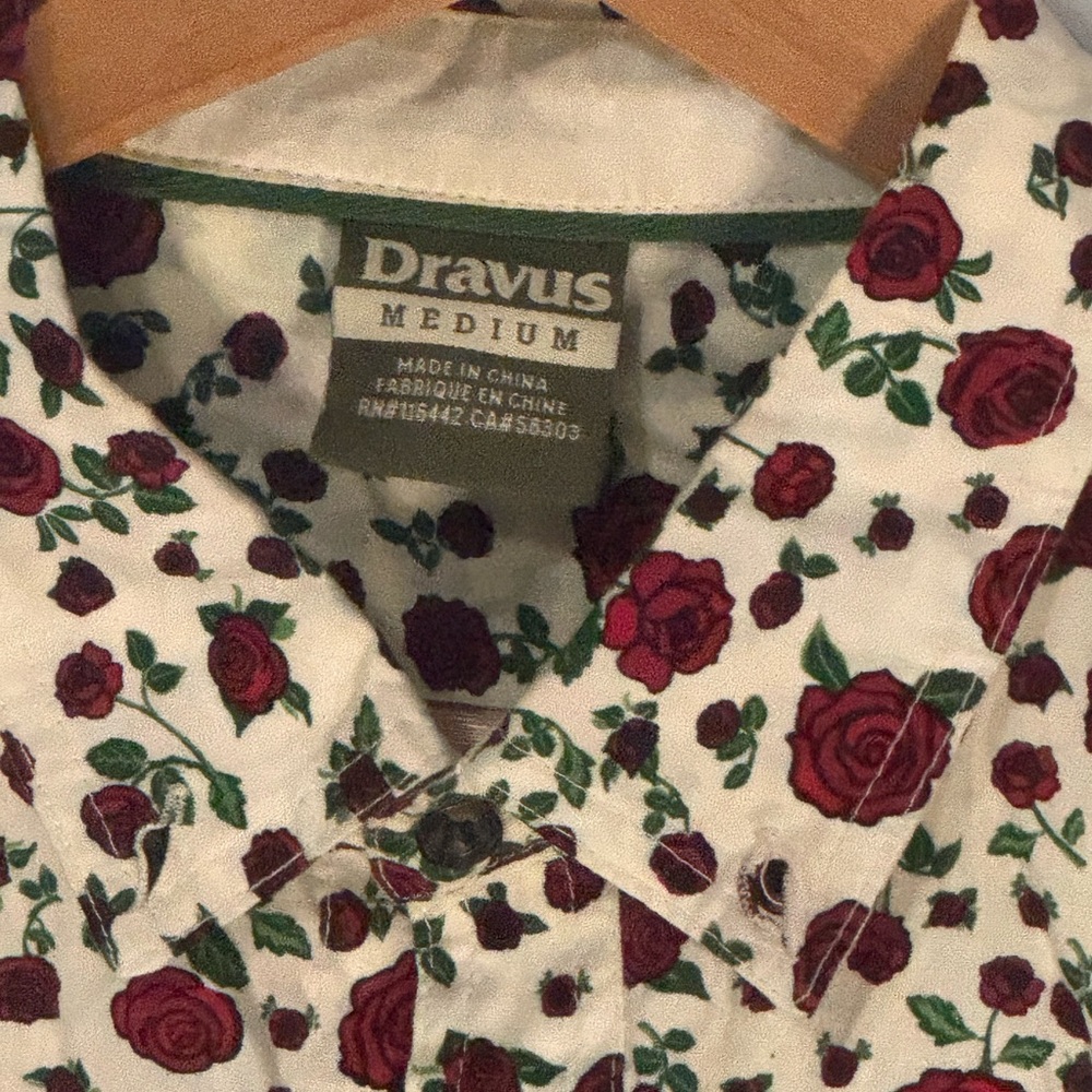 Dravus Floral Button-Up Shirt - Ivory with Red Roses